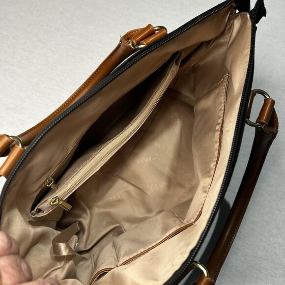 black NNEE Water Resistance Nylon Top Handle Satchel Handbag, faux leather trim - Picture 5 of 5